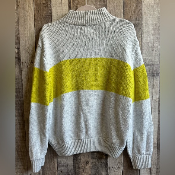 NWOT Aerie Oh So Soft Mock Neck Yellow Stripe Chunky Sweater - Picture 7 of 12